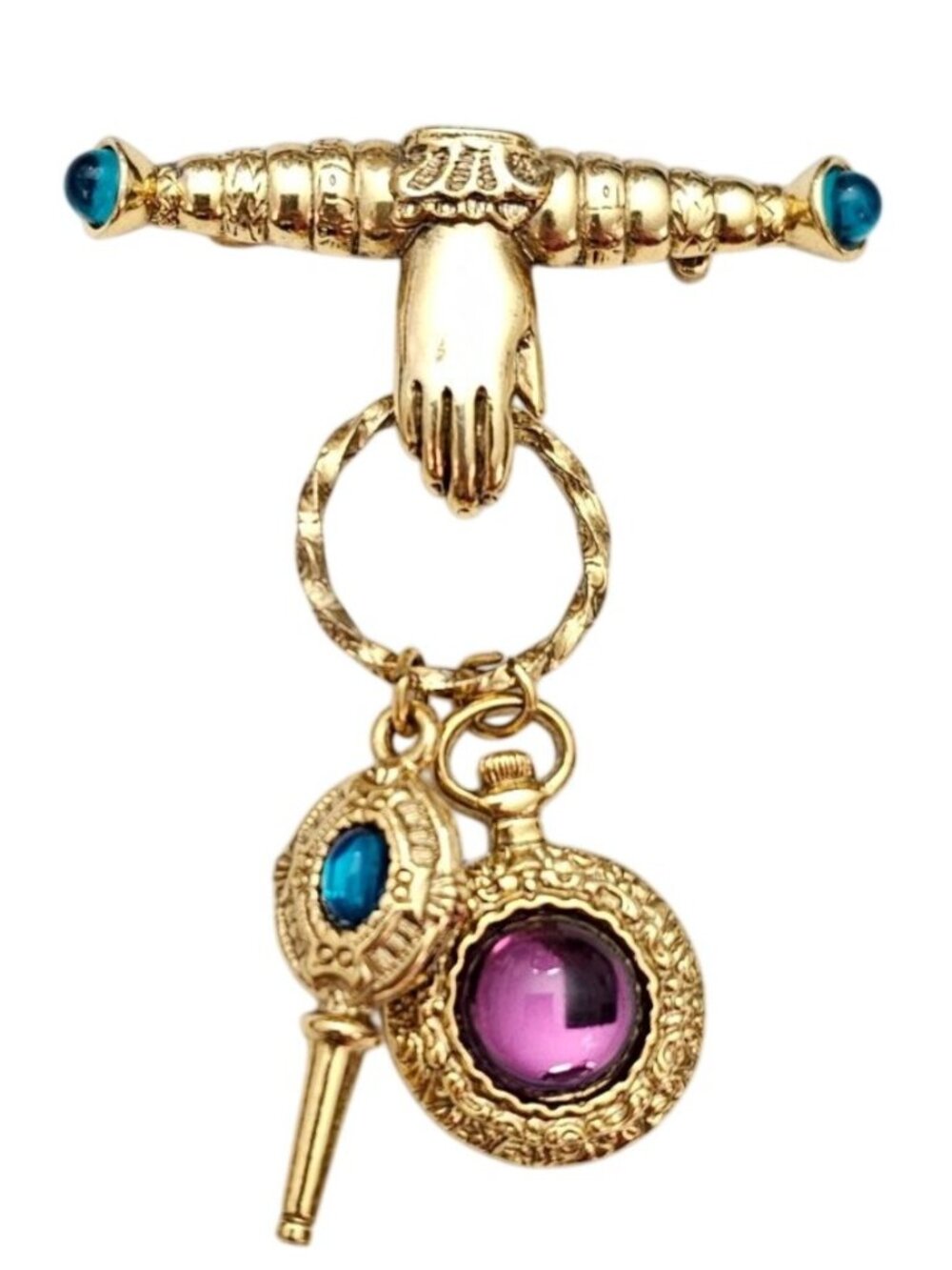 1928 Brand Victorian Style Hand Bar Brooch Mirror, Parfum Charm Pin J816